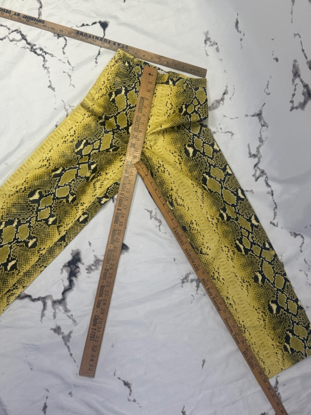 Mistress Rocks Wide-Leg Pants Yellow Snake Print Faux Patent Leather Flat Front - Picture 12 of 12